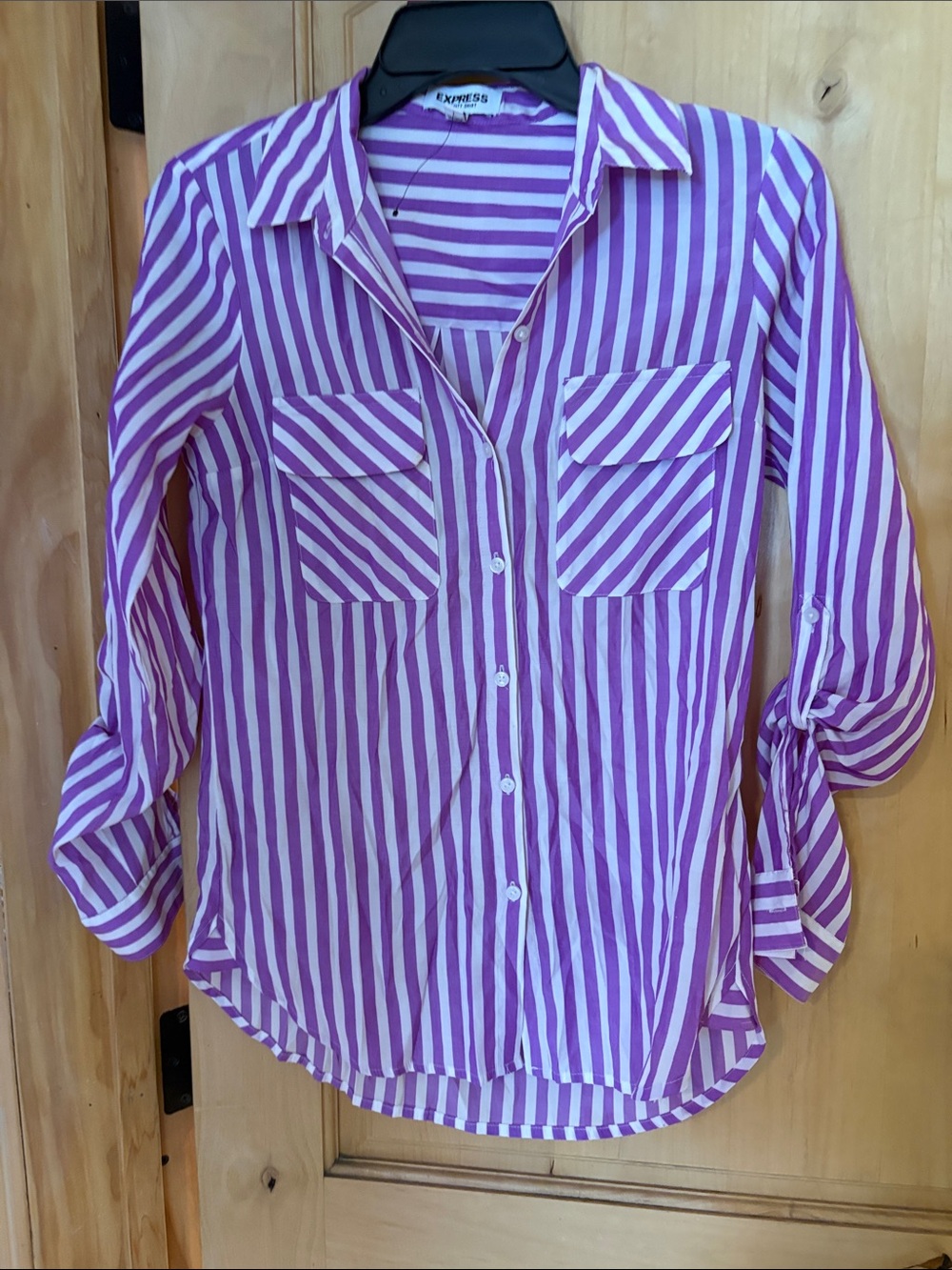 Express Purple and White Striped Button-Down Shirt